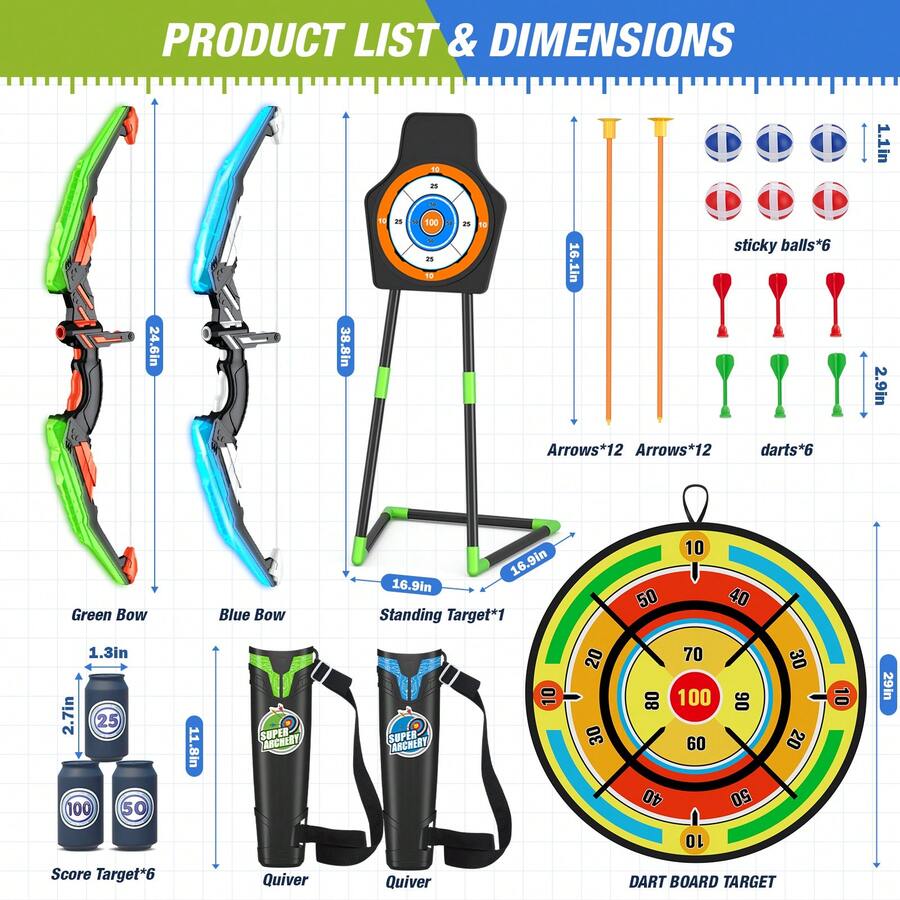 Kids Outdoor Archery Set - 2팩 어린이용 활과 화살 세트, 29인치