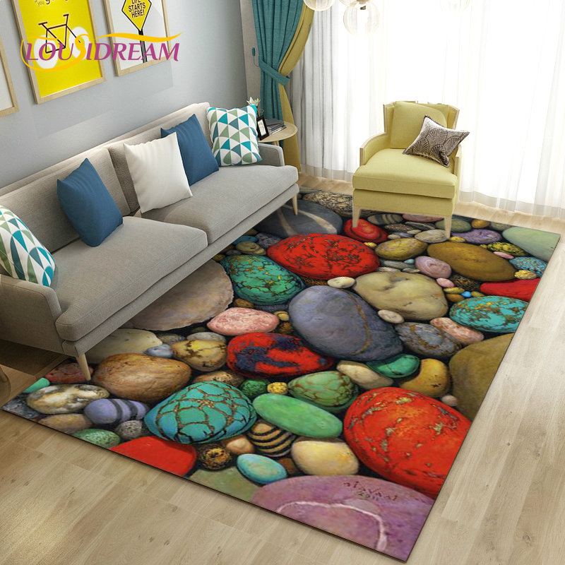 Kids Outdoor Mat Waterproof - 3D 다채로운 조약돌 돌 지역 깔개,
