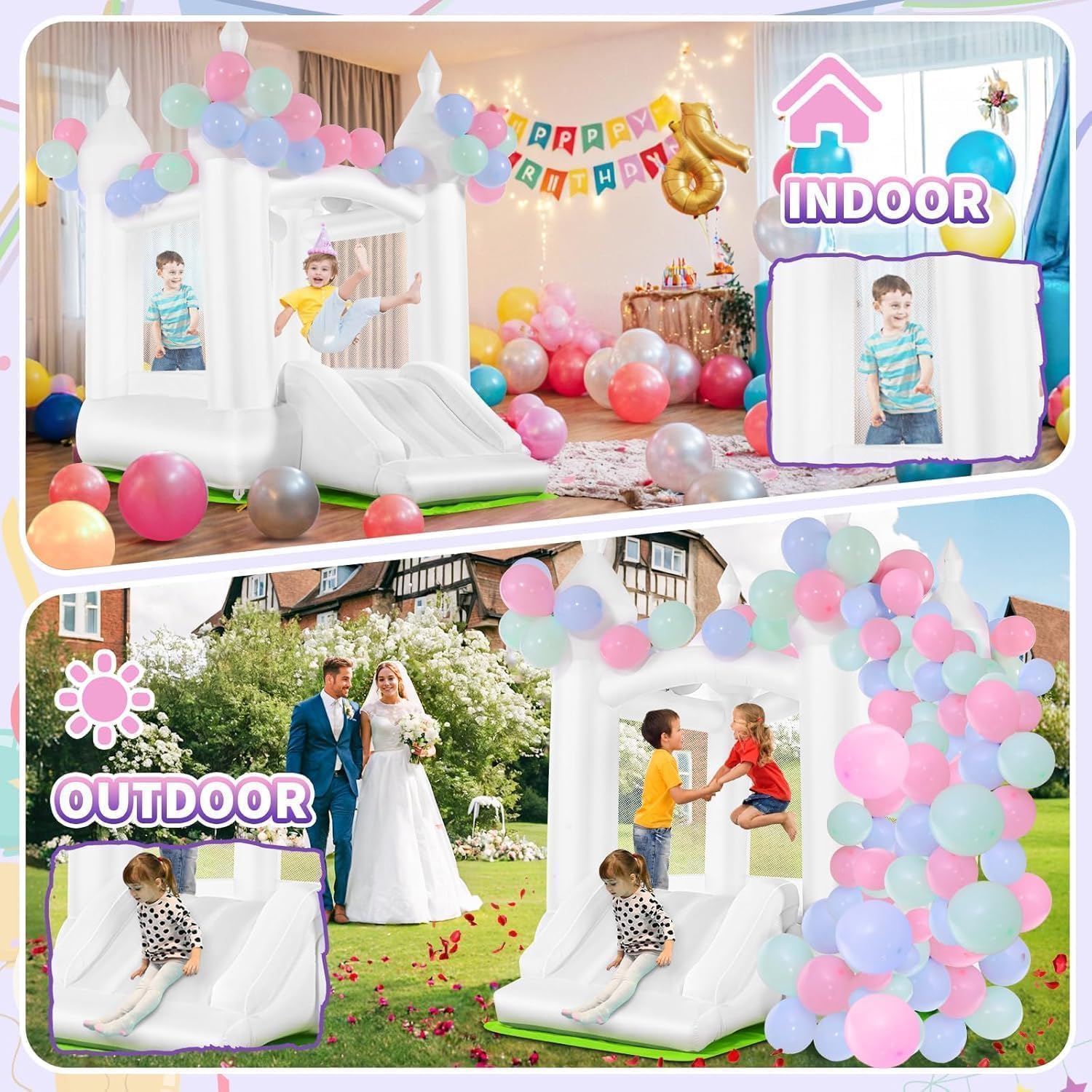 흰색 실내외 겸용 어린이용 바운스 하우스(3~8세) 옥 - Kids Outdoor House With Slide 리뷰 및 가격